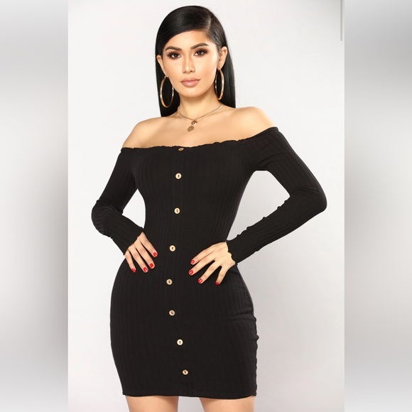 Fashion Nova | Dresses | Off Shoulder Black Mini Dress | Poshmark
